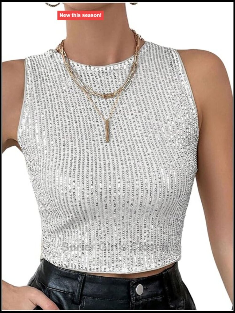 SweatyRocks Sequin Crop Tank Top Sleeveless Crew Neck Fitted Club Party Top